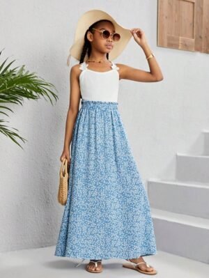 Jupe longue tissée à imprimé floral pour fille