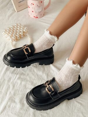 Chaussures plates imperméables en cuir PU beige clair pour petites filles