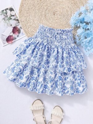 Mini-jupe fluide et élégante à taille élastique pour fillettes Lunivi, style vacances