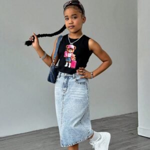 Mini-jupe en jean bleu clair délavé